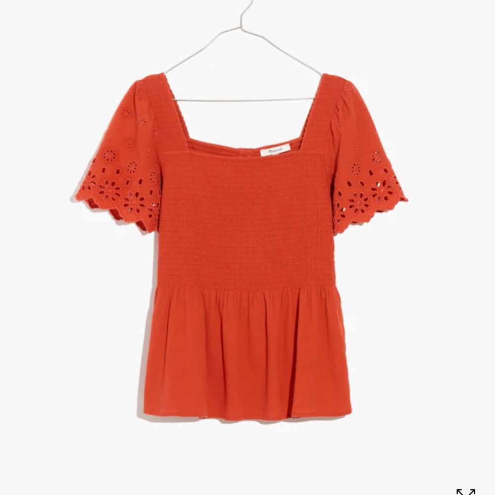 Eyelet-Sleeve Lucie Smocked Peplum Top